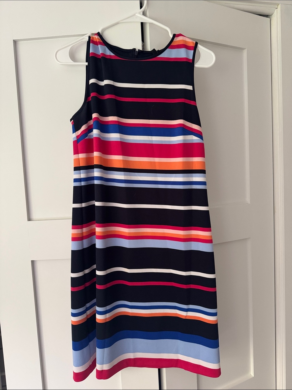 Maggy London Navy Multicolor Striped Sleeveless Dress like new.